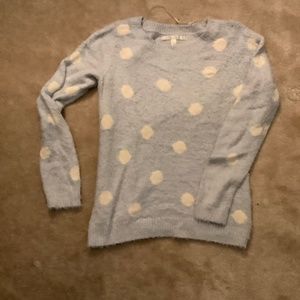 Blue with white polka dot buttery soft sweater